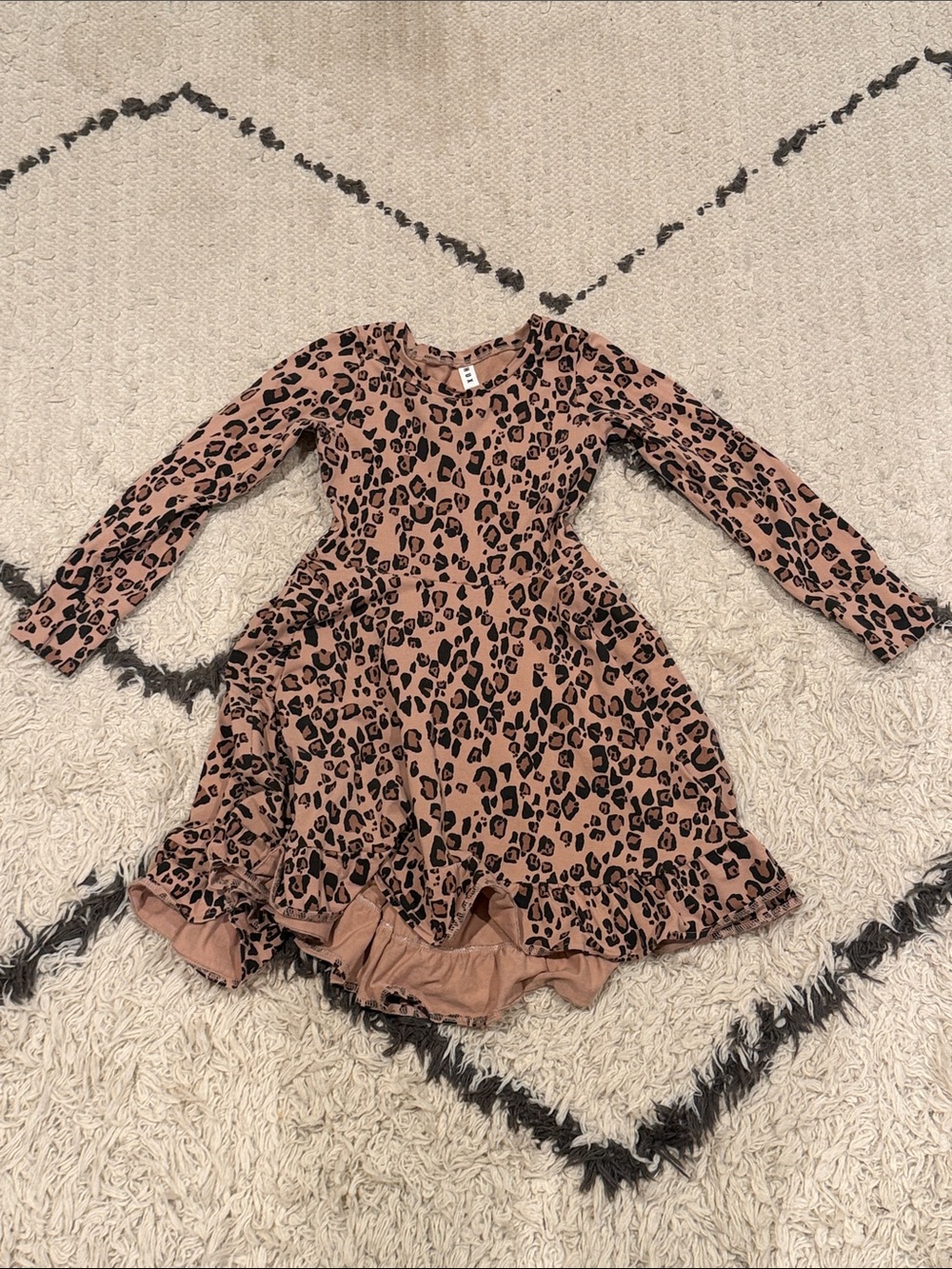 Huxbaby Size 6 Girls' Pink Leopard Print Long-Sleeve Dress